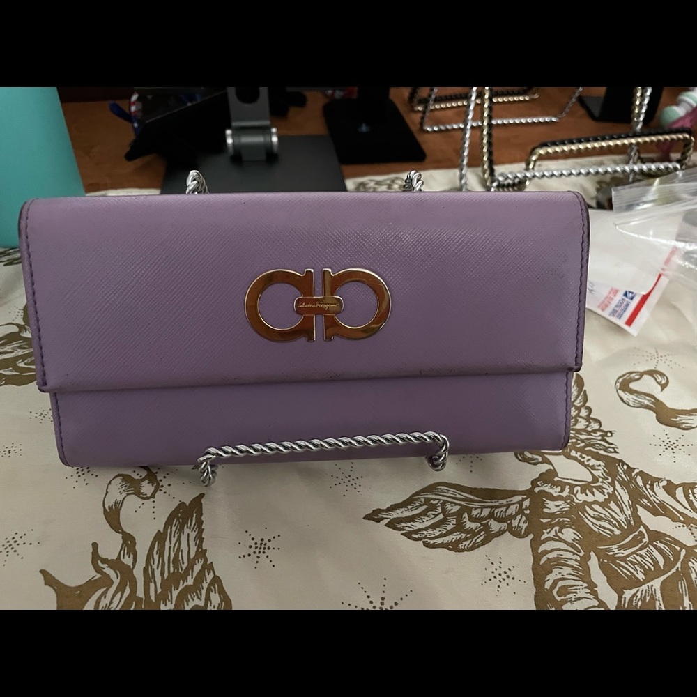 Vintage Salvatore Ferragamo Purple Wallet with Gold Hardware. Pre Loved